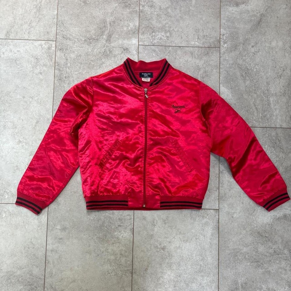 Vintage American Girl Next Era Red Satin Bomber Jacket Girl Large Y2K Sporty